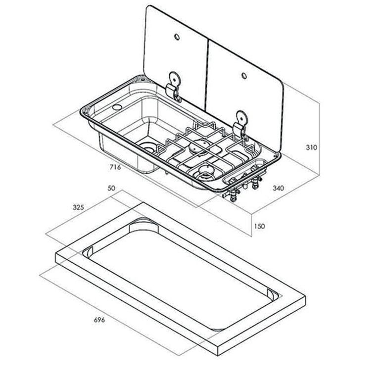 randi 2 fuochi lavello - sinistro - con piezo