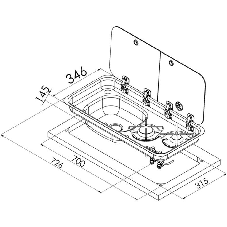 combinato fornello-lavello 726x346x140 mm piezo