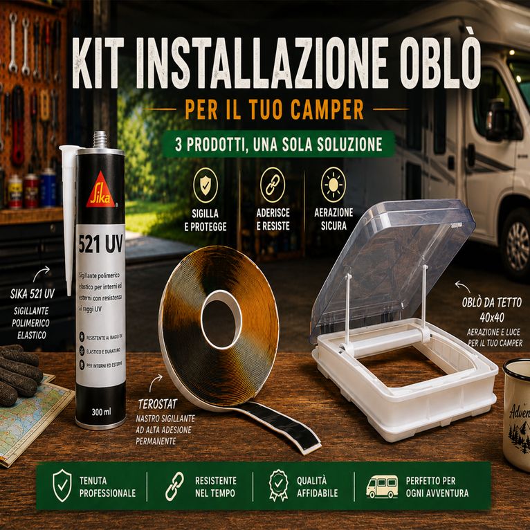 kit installazione oblò 40x40 con sikaflex e terostat