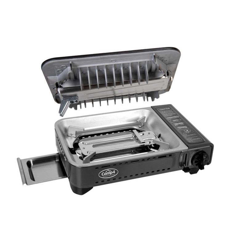 fornello a cartuccia gourmet bbq con piastra nero