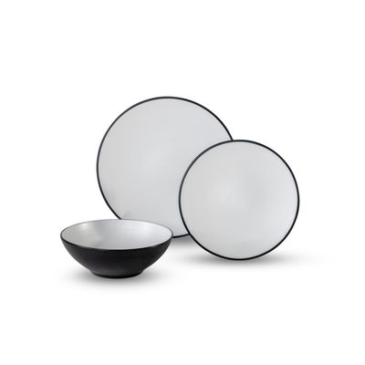 Set stoviglie in melamina Fjord 6 pz bianco/nero opaco