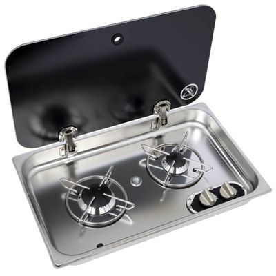 Fornello in acciaio inox con coperchio vetro 530x326 mm