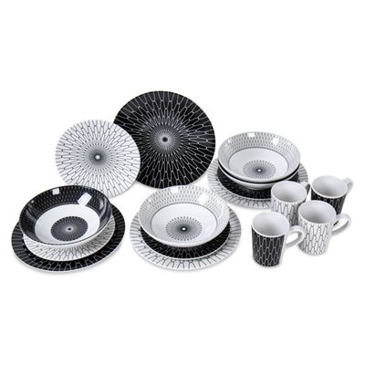 Stoviglie in melamina BLACK-WHITE 16 pz per 4 persone