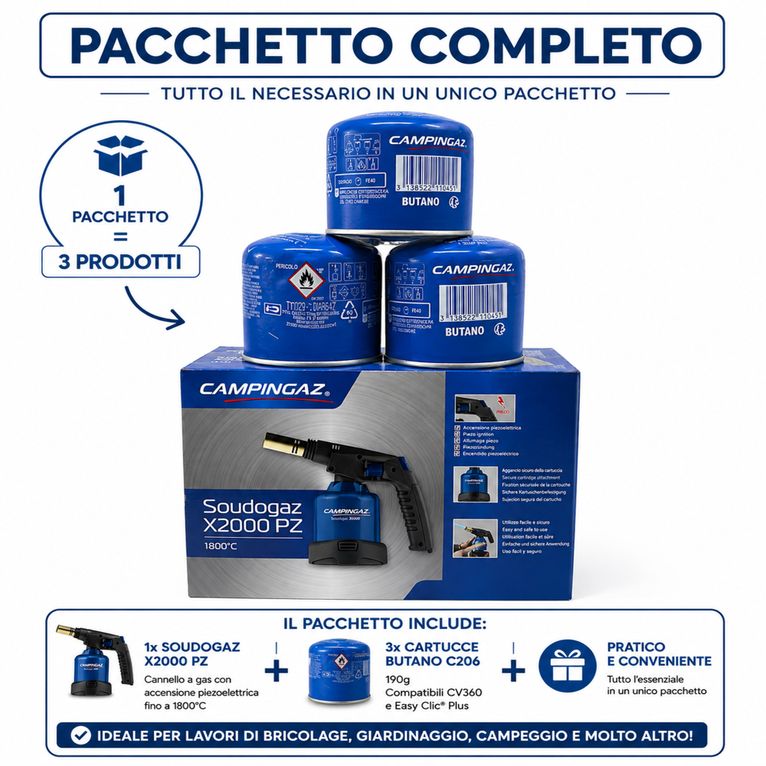 cannello saldatore campingaz con 3 cartucce gas incluse