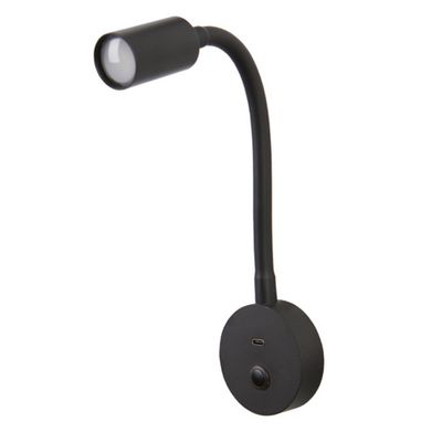 Lampada LED collo di cigno nera 200 mm con USB-C