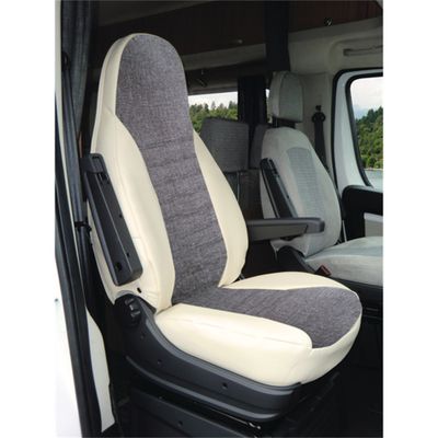Coprisedili 2 pz beige/grigio con poggiatesta - Carbest