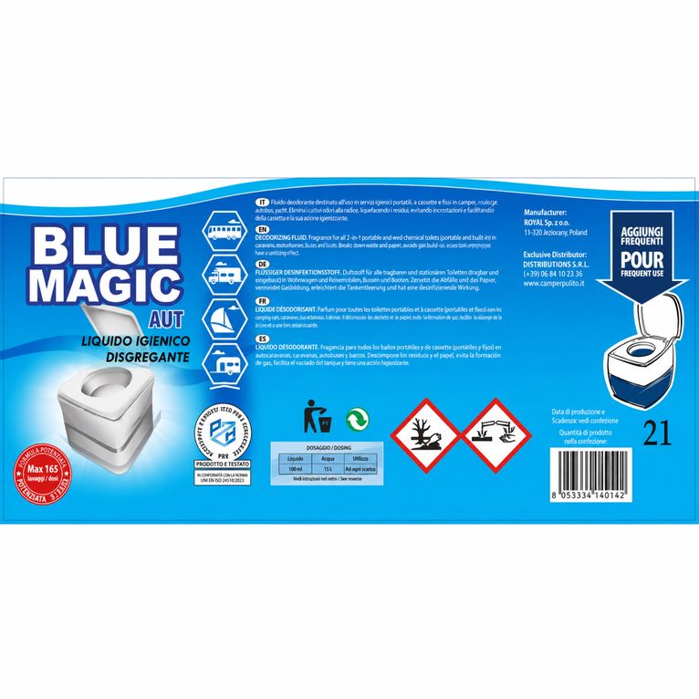 disgregante wc camper blue magic 2 litri per acque nere
