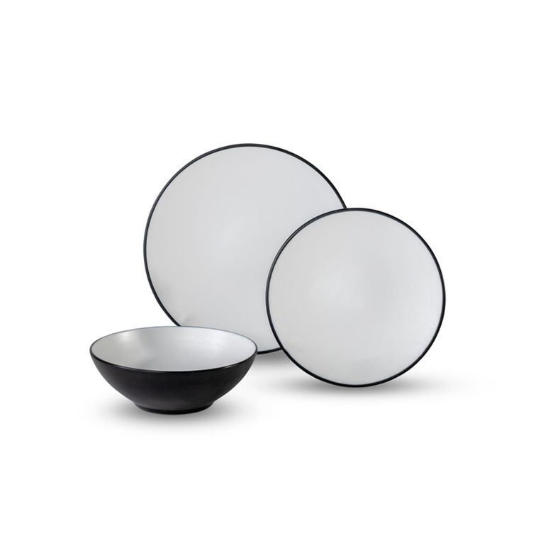 set stoviglie in melamina fjord 6 pz bianco/nero opaco