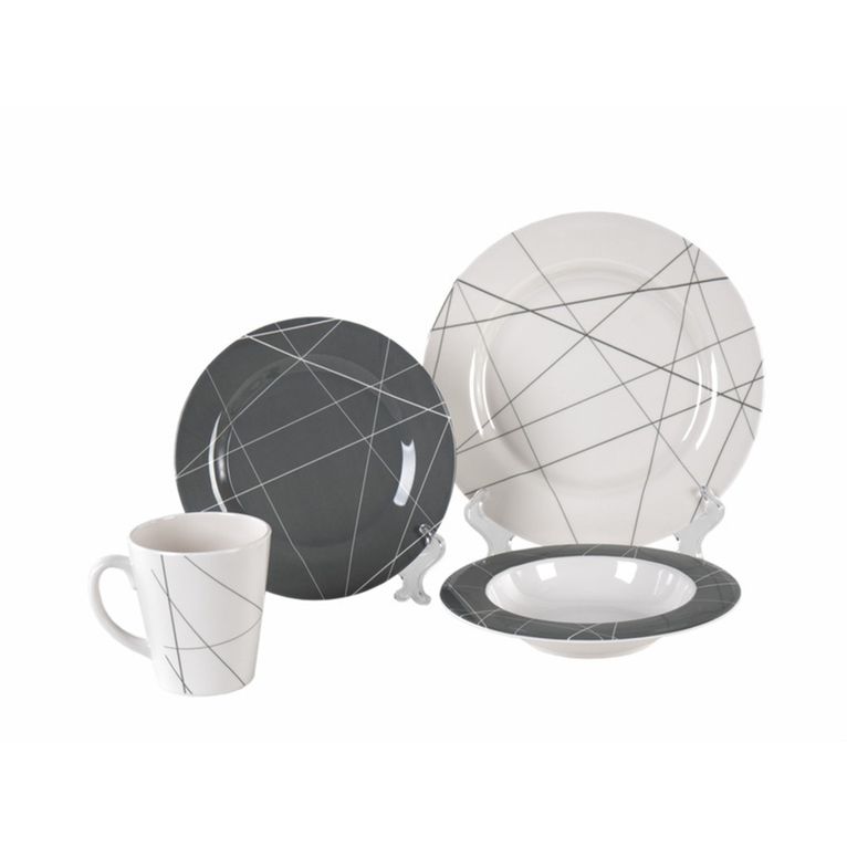 set stoviglie in melamina rönne 16 pz bianco/grigio