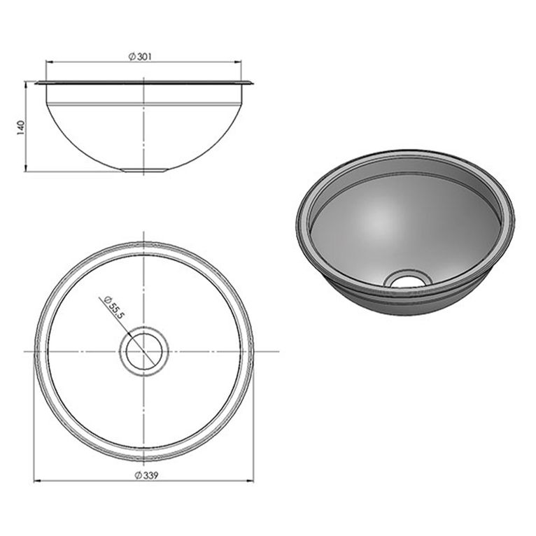 lavello inox tondo - ø 340 mm - la1411