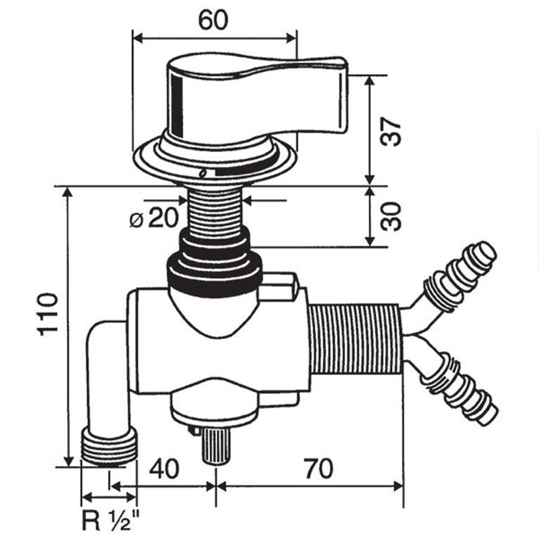 miscelatore sottotavolo - manopola cromata