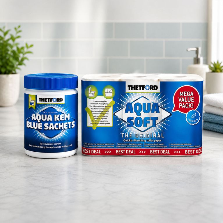 kit thetford aqua soft carta igienica e aqua kem blue concentrated 15 sachets per wc camper