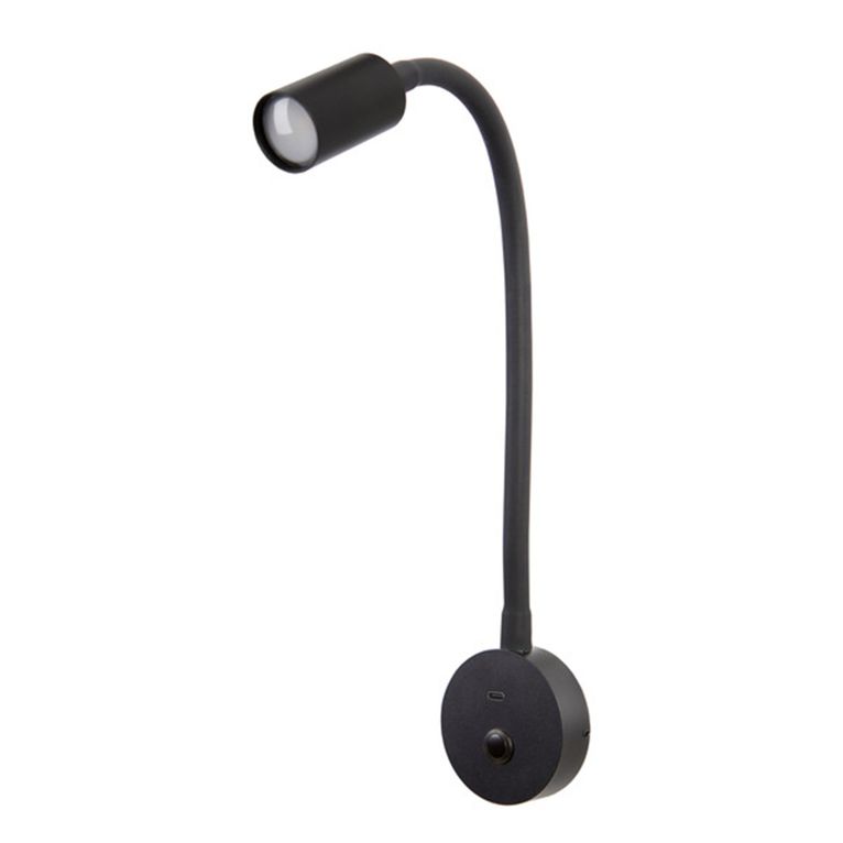 lampada led collo di cigno nera 300 mm con usb-c