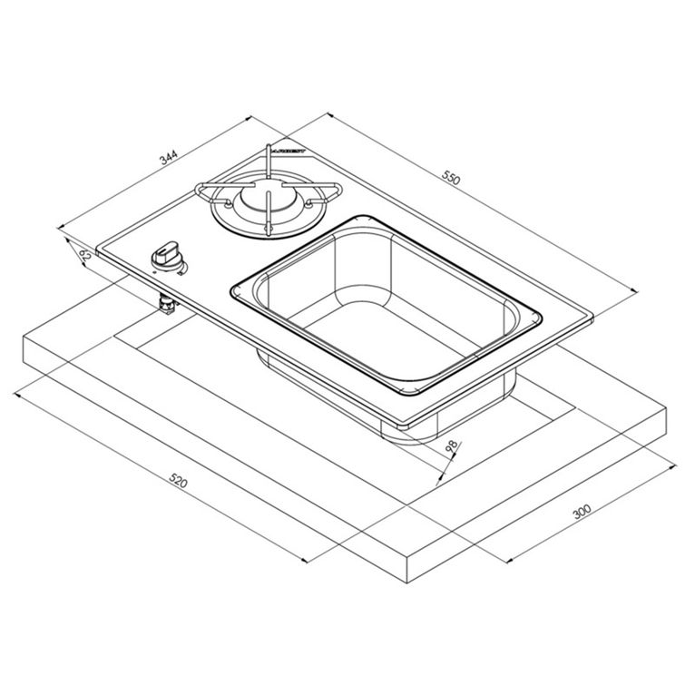 combinato fornello-lavello 550x334x150 mm 1,8 kw