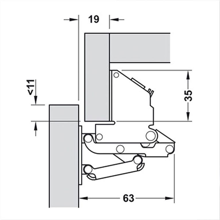 cerniera a ribalta 90° - ammortizzata