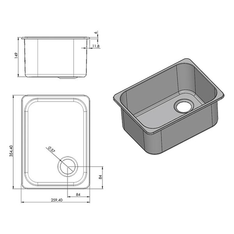 lavello inox - 355 x 260 mm - la1401