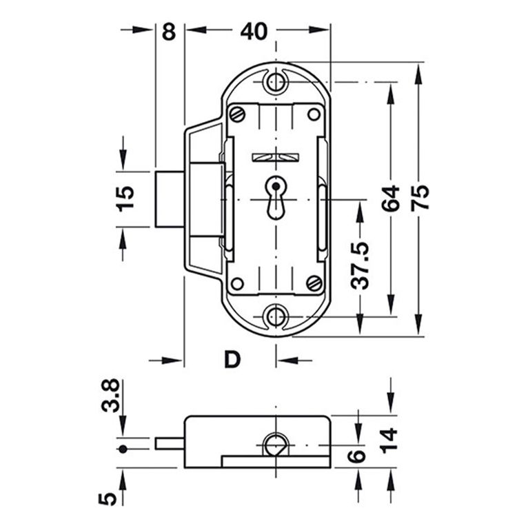 serratura completa per antine - grigia