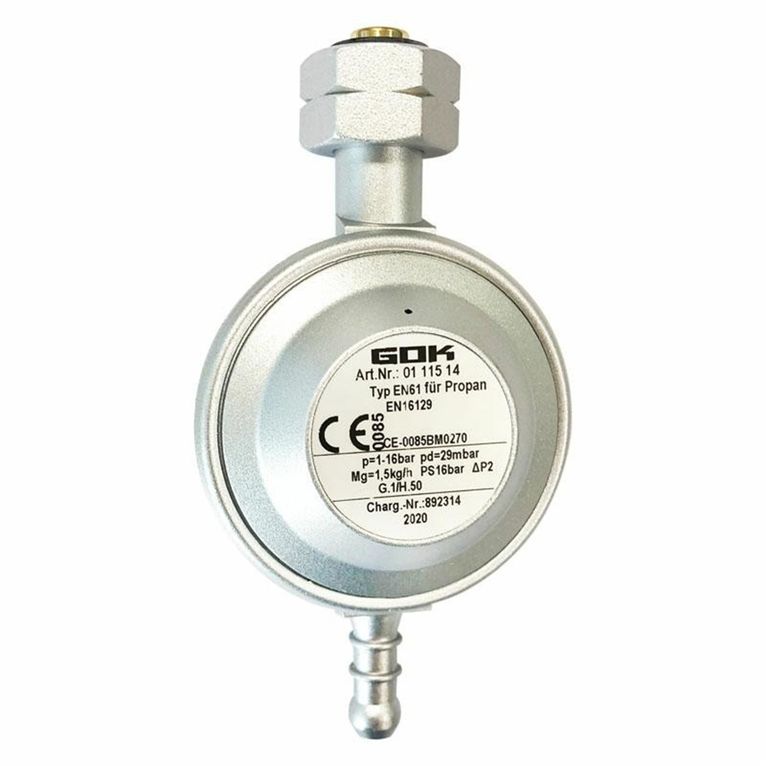 regolatore gas camping 30mbar 1,5kg/h con portag.attacco