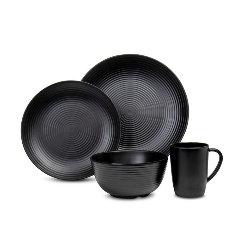set stoviglie in melamina lund 16 pz per 4 pers. nero