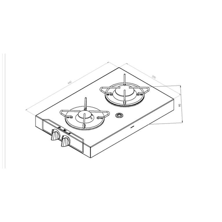 fornello 2 fuochi inox p440xl290xh95 mm 2,8 kw - carbest