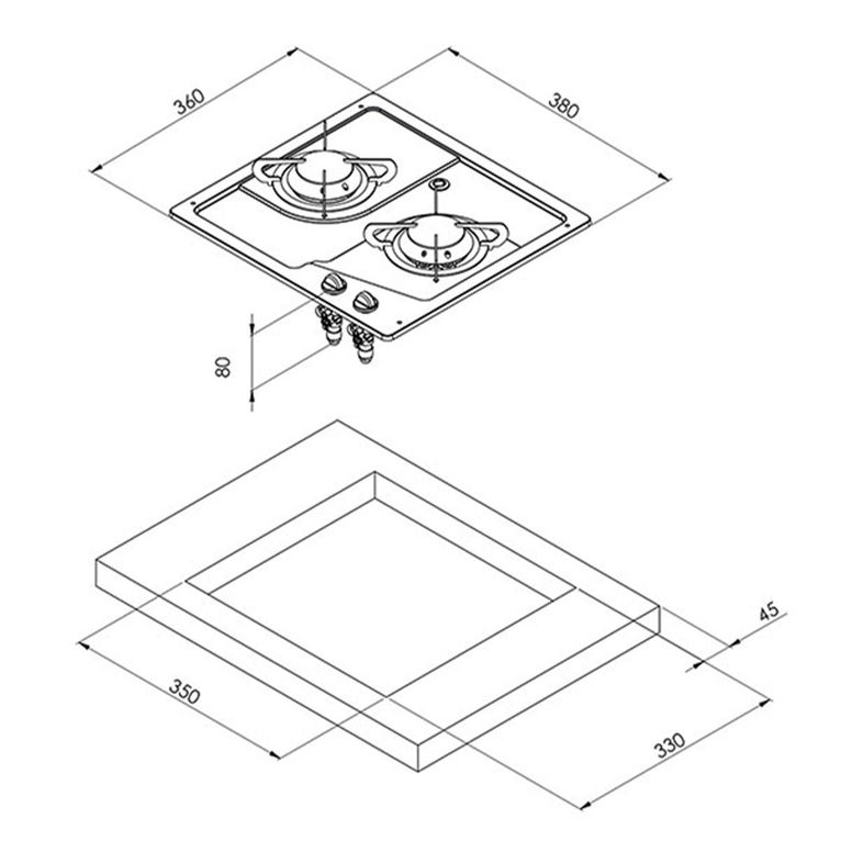 piano cottura burny 2 fuochi