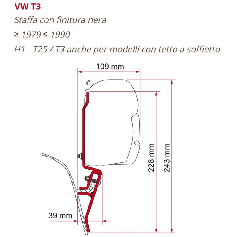 staffa vw t3 h1 per f45 - fiamma