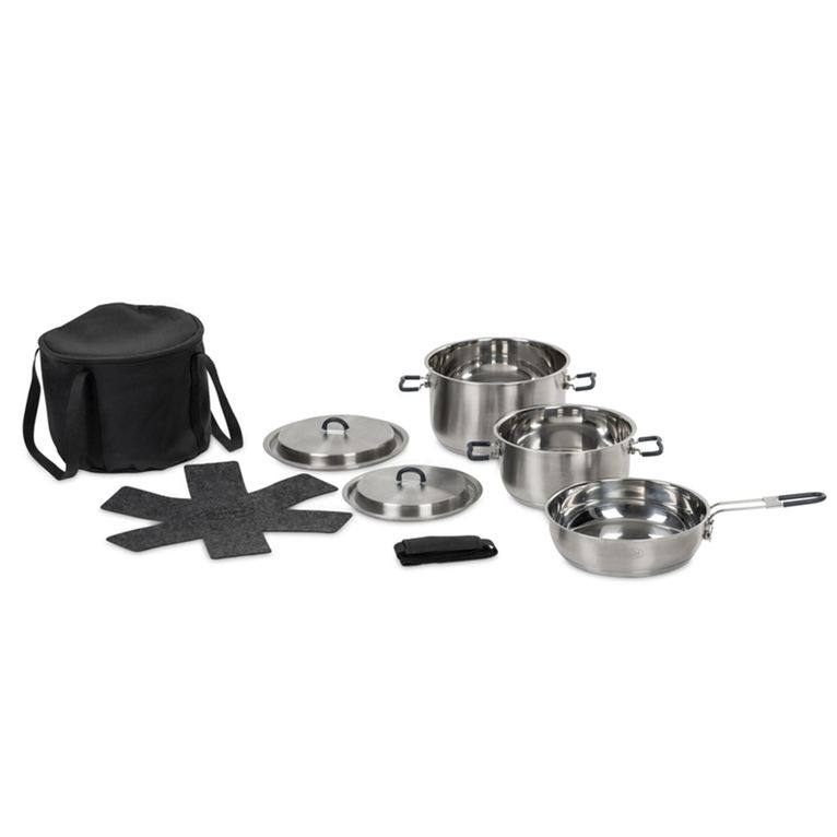 set pentole acciaio inox asti 5 pezzi con feltro e borsa