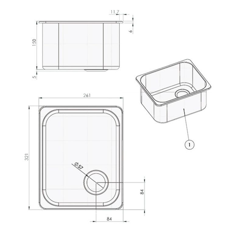 lavello inox rettangolare • 320 x 260 mm • la1400