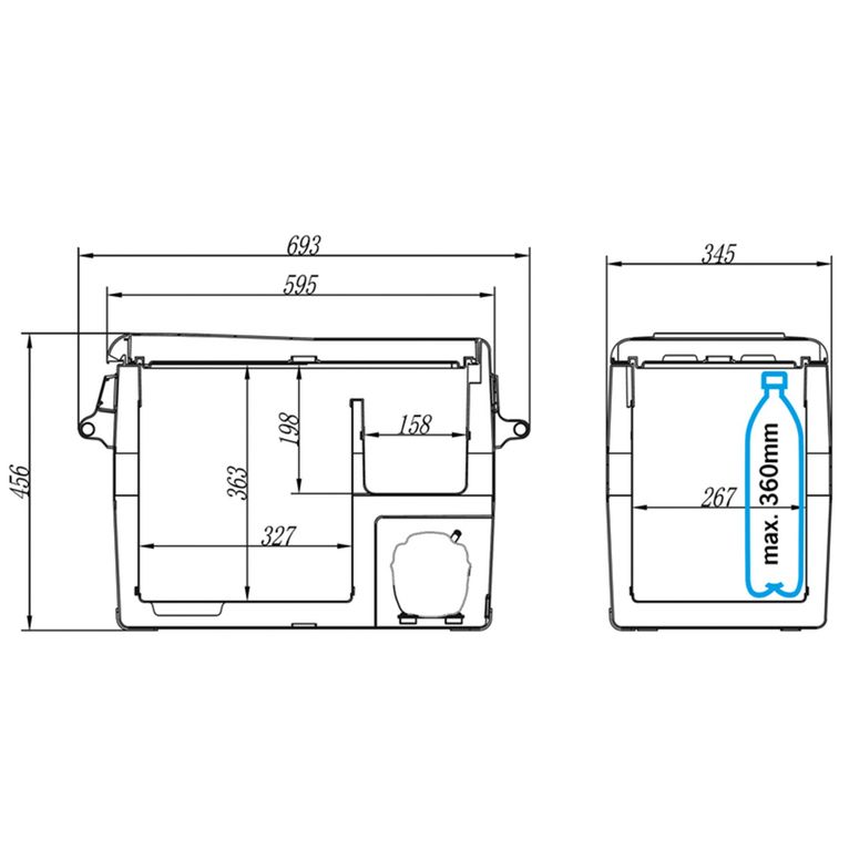 frigo a compressore campcooler 40, 12v/24v, 693x345x456