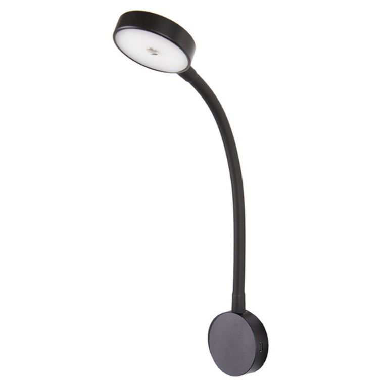 lampada led collo di cigno nera 250 mm con usb-c