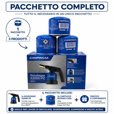 Cannello Saldatore Campingaz con 3 Cartucce Gas Incluse